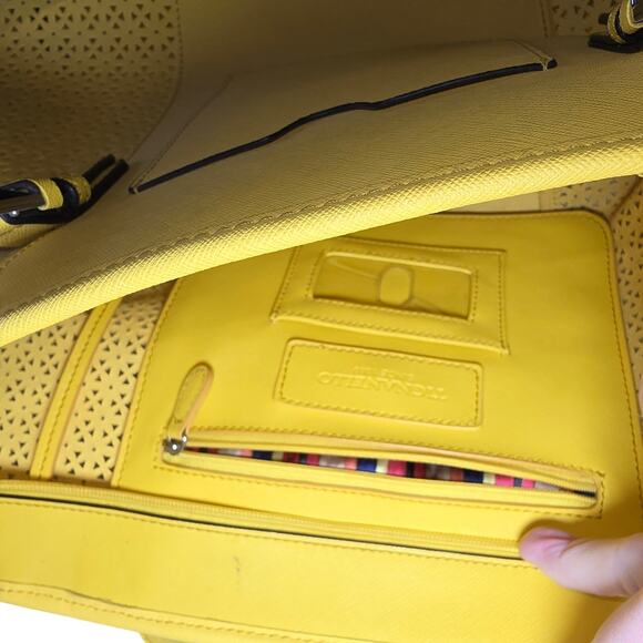Yellow Leather Tignanello Purse Bag Tote Adjustable Staps, ID, and key Holder - Picture 5 of 8